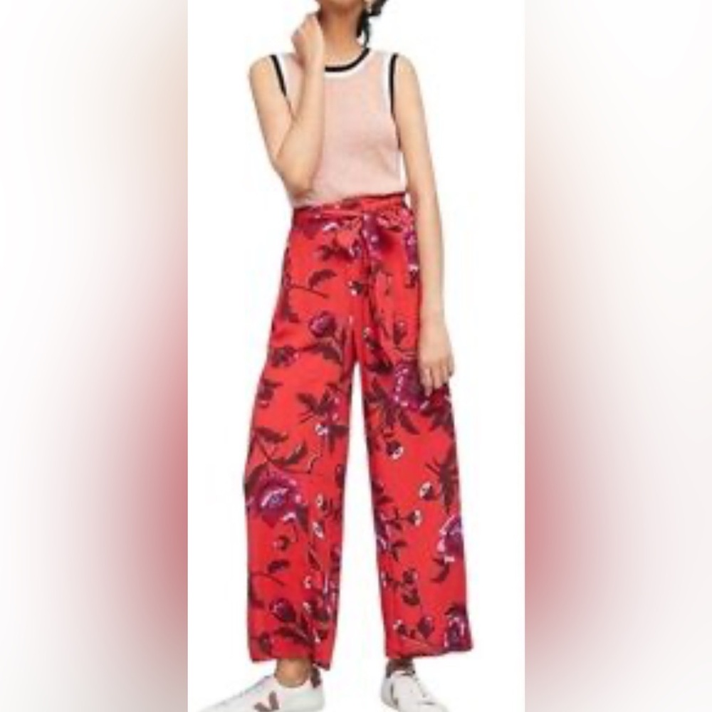 ETT:TWA by Anthropologie Margo Red Floral Wide Leg Trousers Women's Size 4